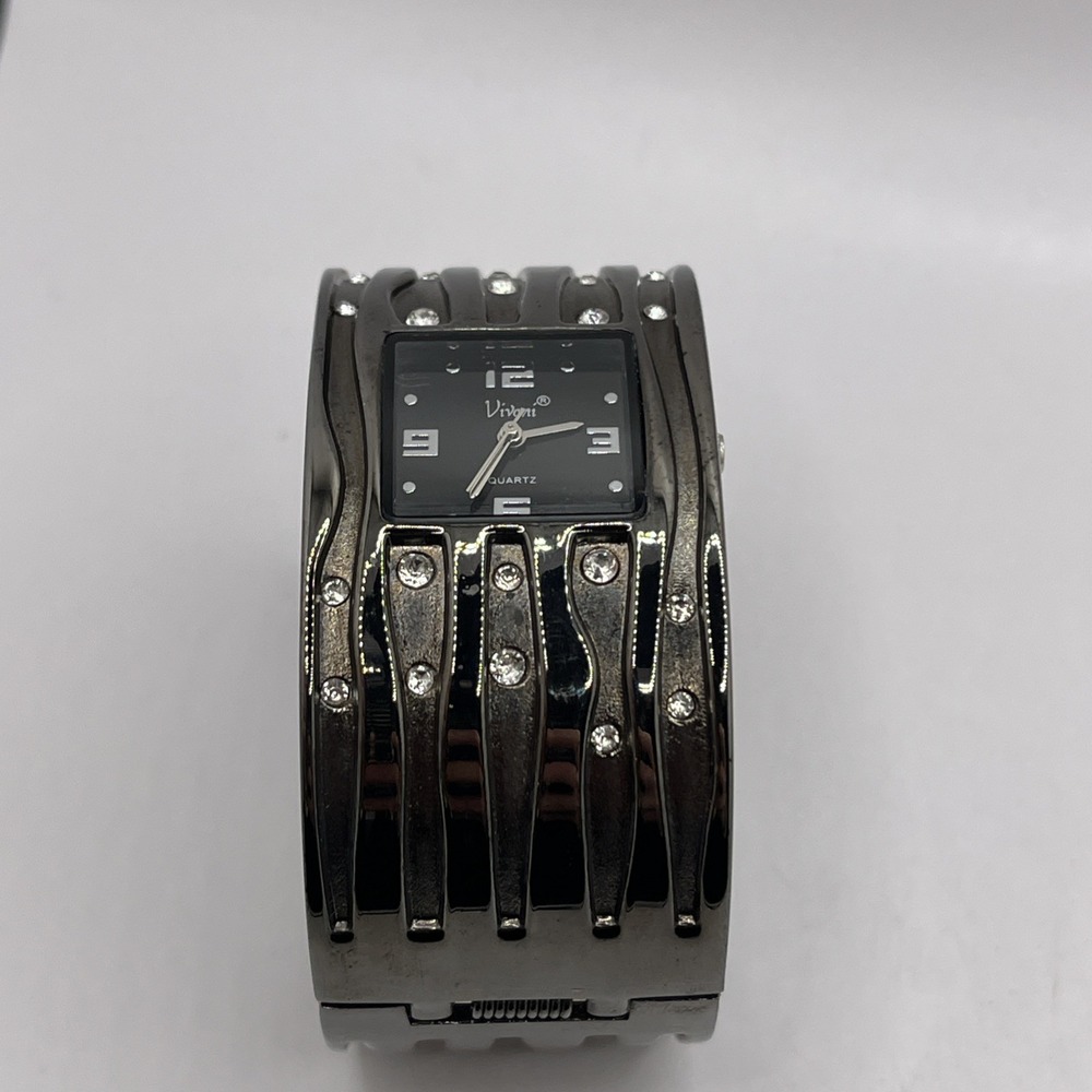 Vivani Women's Bangle Band Quartz Watch Crystal Accent Gunmetal- New Battery - Picture 6 of 7